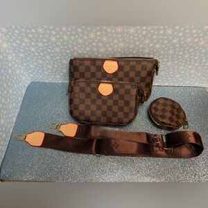 Designer Checkered Brown Monogram multi pochette crossbody